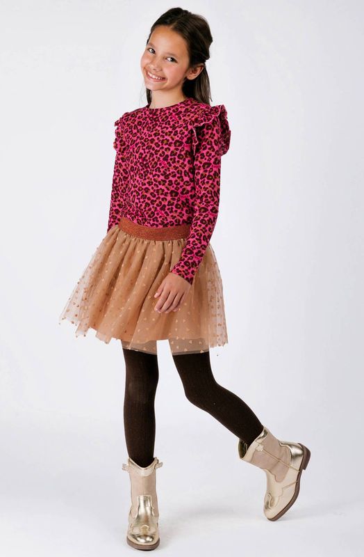 B.Nosy - Jurk - Met Ronde Hals - Elastische Tailleband - Ruches en Tule