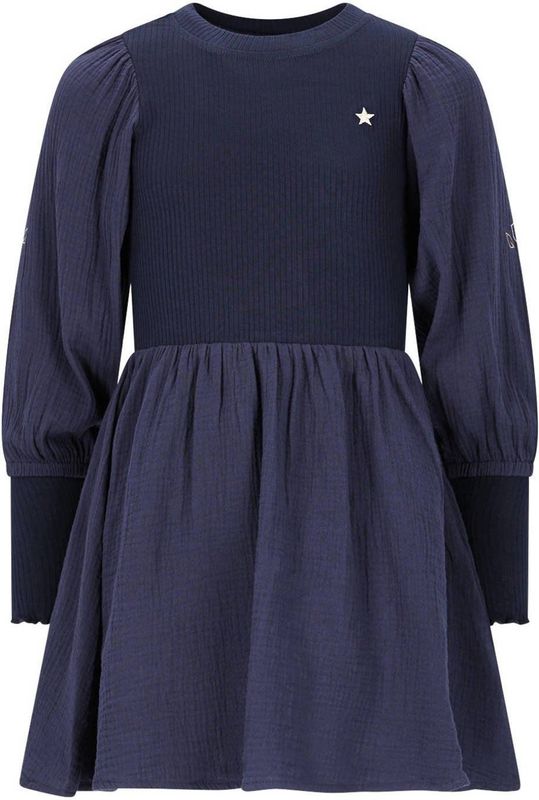 Like Flo - Maya - Woven Jurk - Navy - Met Pofmouwen