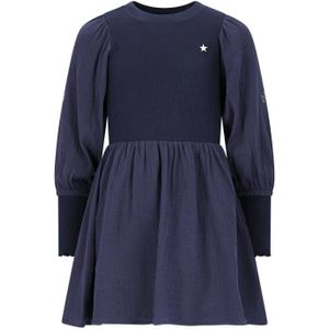 Like Flo - Maya - Winter Jurk - Navy Blauw - Geweven - Ballonmouwen - Rib