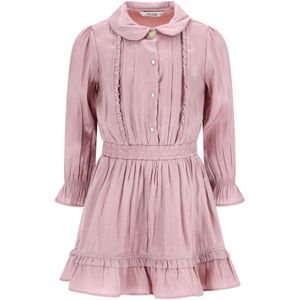 Le Chic - SWANTA - Midi Jurk - Roze - Lange Trompetmouwen - Peter Pan-kraag