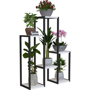 Pochon - Plantentafel Kim - Wit - 20x56x79 - Metaal - Plantenrek - Ladderkast - Plantenstandaard - Plantentafeltje voor Binnen