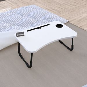 Pochon Home - Inklapbare Bedtafel - Beker- en Telefoonhouder - Wit - 26x59x39 - Laptoptafel - Tafel op Bed
