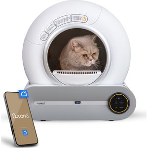 Nuvona Zelfreinigende Kattenbak - XXL - Automatische Kattenbak - Inclusief App & Led touch - Met kattenbakmat en 5 rollen opvangzakjes - 65L