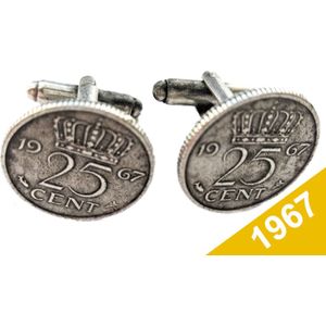 Manchetknopen Kwartje 1967 Verzilverd - Uniek en Stijlvol Sieraad met Jaartal - Cadeau Geboortejaar - Alle Jaartallen Beschikbaar - Doorsnede 1,8 cm