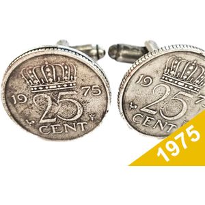 Manchetknopen Kwartje 1975 Verzilverd - Uniek en Stijlvol Sieraad met Jaartal - Cadeau Geboortejaar - Alle Jaartallen Beschikbaar - Doorsnede 1,8 cm