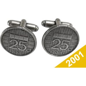 Manchetknopen Kwartje 2001 Verzilverd - Uniek en Stijlvol Sieraad met Jaartal - Cadeau Geboortejaar - Alle Jaartallen Beschikbaar - Doorsnede 1,8 cm