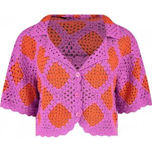 HARPER & YVE - Crochet Top - Roze - Korte Mouwen - Knoopsluiting