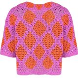 HARPER & YVE - Crochet Top - Roze - Korte Mouwen - Knoopsluiting