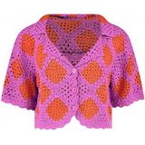 HARPER & YVE - Crochet Top - Roze - Korte Mouwen - Knoopsluiting