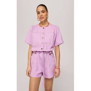 HARPER & YVE - Playsuit - Lila - Katoen - Met Knoopsluiting en Pofmouwen