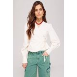 Harper & Yve - Blouse - Ecru/Wijnrood - Klassieke Blouse - Pofmouwen