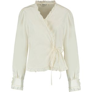 Harper & Yve - Blouse - Ecru/Wijnrood - Klassieke Blouse - Pofmouwen