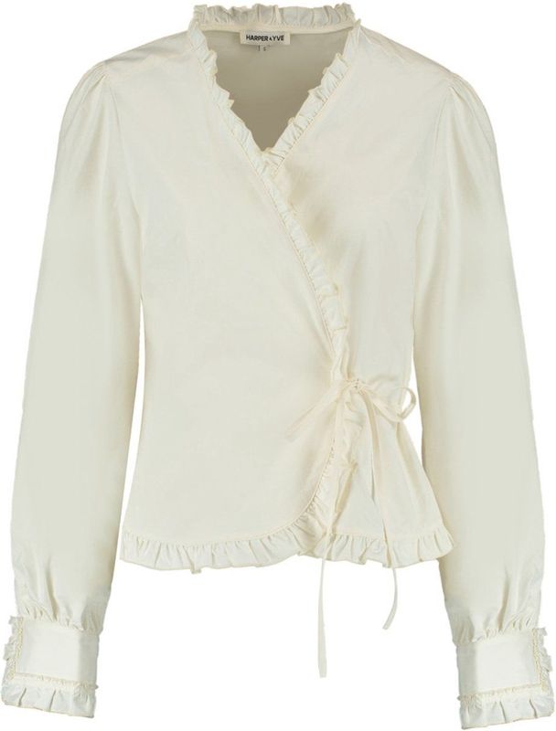 Harper & Yve - Blouse - Ecru/Wijnrood - Klassieke Blouse - Pofmouwen