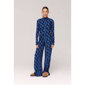 HARPER & YVE - JANE - Gebloemde Casual Broek - Blauw - Wide Leg - Regular Waist