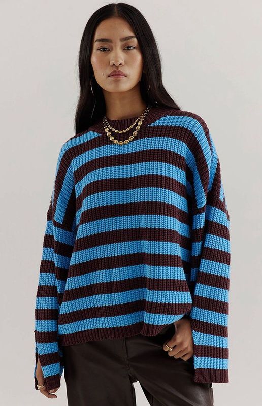 HARPER & YVE - ALICE - Gebreide Trui - Blauw - Streepprint