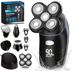 Scheerapparaat Mannen 5 in 1 - Trimmer - Draadloos Nat en Droog Scheren - Skullshaver - Scheren - Electric Shaver - 5 Opzetstukken - Zwart/Blauw