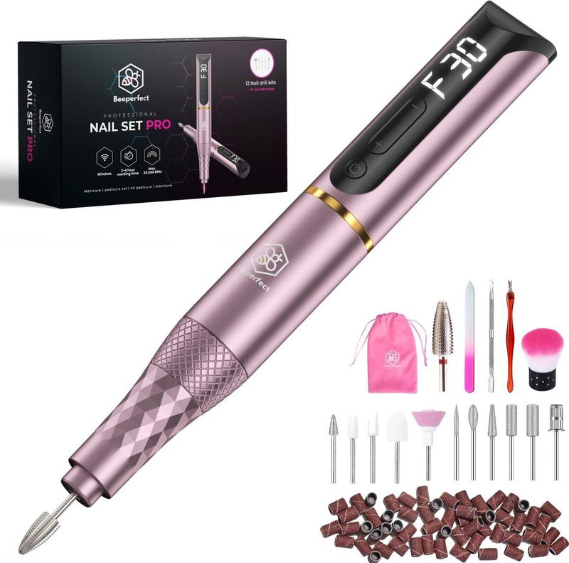 Beeperfect - Draadloze Elektrische Nagelvijl Pro Edition - Roze - Manicure en Pedicure Set - Oplaadbaar - 30.000 RPM