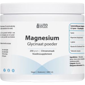 Magnesium Glycinate poeder | 250 gram | Glycinaat / Bisglycinaat | Met Citroen smaak | Hoogste kwaliteit magnesium | Luto Supplements