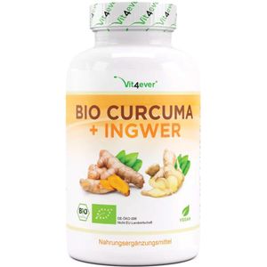 Bio kurkuma & gember | 240 capsules | 4440 mg | kurkuma, gember en piperine | veganistisch | Vit4ever