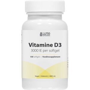 Vitamine D3 - 3000IU / 75 mcg - 100 Softgels - Ondersteunt het immuunsysteem - Luto Supplements
