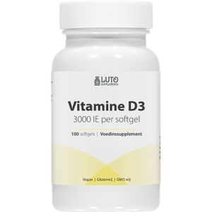 Vitamine D3 - 3000IU / 75 mcg - 100 Softgels - Ondersteunt het immuunsysteem - Luto Supplements