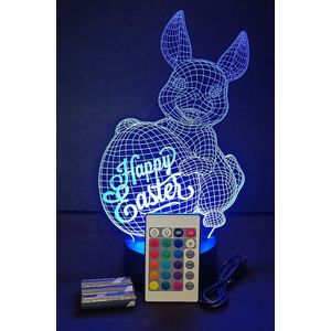 Nachtlamp 'Happy Easter' - LED lamp - 3D Illusion - 7 kleuren en 4 effecten - vrolijk pasen