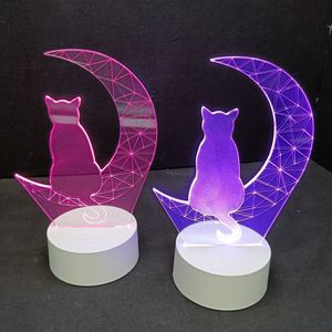 Lumiasfer - Duo Nachtlamp 'Katten op maan' - Sfeerlamp - LED lamp - 3D Illusion - 7 kleuren en 4 effecten