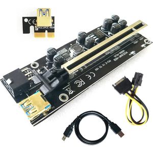 Nieuwe Zwarte Ultrastabiel Ver009S Plus Usb 3.0 Pci-E PCIe Riser Ver 009S Plus Express 1X 4X 8X 16X Extender Riser Card Adapter Sata 15Pin Naar 6 Pin Power Kabel ETH Mining
