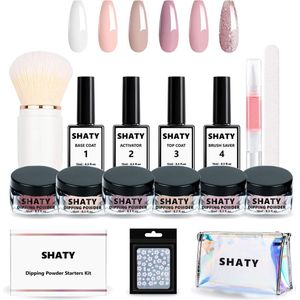SHATY® Dipping Powder Starters Kit – Complete Set – 6 kleuren – Acryl Nagels Starterpakket - Inclusief Nagelstickers - Handleiding (NL)