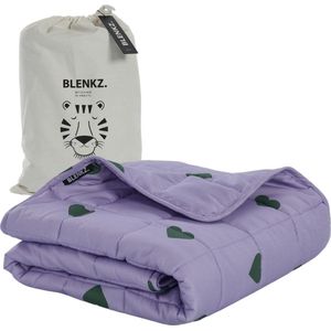 BLENKZ verzwaringsdeken kind 3.5kg - 100x150 - Hartjes paars groen - verzwaringsdeken 1 persoons - zwaartedeken - verzwaringsdekens