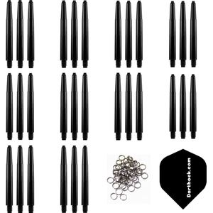 Darthoek zwarte dart shafts| 10 sets (30 stuks) |Short | + 10 sets (30 stuks) veerringen + 1 set darthoek flights