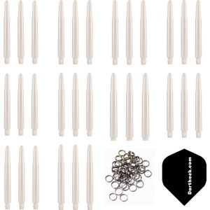 Darthoek naturel dart shafts| 10 sets (30 stuks) |Medium | + 10 sets (30 stuks) veerringen + 1 set darthoek flights