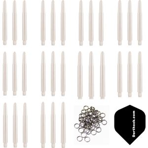 Darthoek naturel dart shafts| 10 sets (30 stuks) | Inbetween | + 10 sets (30 stuks) veerringen + 1 set darthoek flights