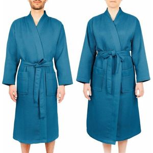 CozyLion - Sauna Badjas - Azur Blauw - Wafelstof - 100% Katoen