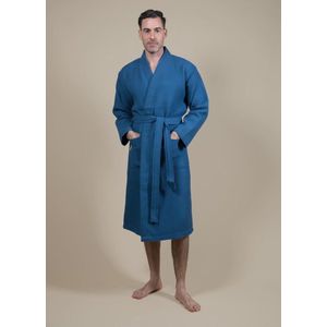 Cozylion Luxe Wafel Badjas - Donker Blauw - Wafelkatoen