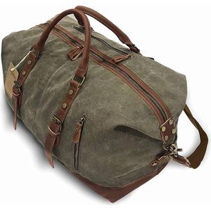 JPB Xclusive-lifestyle Reistas 50 liter - Weekendtas - Handbagage tas - Duffel Bag - Duffle Bag - Vintage Tas - Sporttas - Robuust Canvas met PU leder - Leger Groen / Army Green - 55x35x25 cm