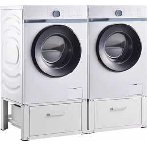 GreatGoodie Wasmachine Verhoger Met Lade - Wasmachine Kast - Dubbele Sokkel - Ombouw - Meubel - Wit