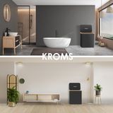 KROMS Wasmand 3 vakken - Zwart - Wassorteerder bamboe - Laundry basket - Wasmand met deksel - 145L
