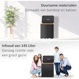 KROMS Wasmand 3 vakken - Zwart - Wassorteerder bamboe - Laundry basket - Wasmand met deksel - 145L