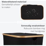 KROMS Wasmand 3 vakken - Zwart - Wassorteerder bamboe - Laundry basket - Wasmand met deksel - 145L