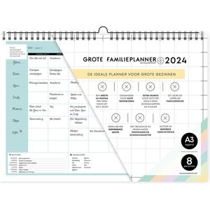 Grote FamiliePlanner 2025 - A3 - muurkalender voor 8 personen - voor het hele gezin - leuke quotes - maaltijdplanner