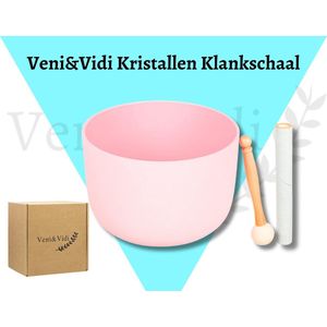 Veni&Vidi - Kristallen Klankschaal - Roze - F-toon - 432Hz - 25 centimeter - Inclusief 1x Rubberen slaghamer en 1x Suède strijkstok -Klankschaal - Tongue Drum - Klankschaal Set - Yoga - Spiritualiteit - Handpan - Mindfulness - Meditatie - Geschenk