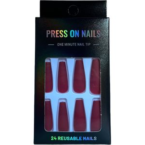 Press On Nails - Nep Nagels – Bordeaux Rood - Matte - Coffin - Manicure - Plak Nagels - Kunstnagels nailart – Zelfklevend - 26