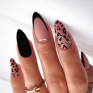 Press On Nails - Nep Nagels - Roze Zwart - Almond - Manicure - Plak Nagels - Kunstnagels nailart - Zelfklevend
