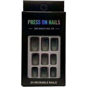 Press On Nails - Nep Nagels - Marble Grijs - Zwart - Squared Oval - Manicure - Plak Nagels - Kunstnagels nailart - Zelfklevend - 9Z
