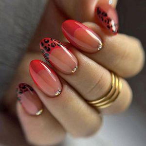 Press On Nails - Nep Nagels - Rood - Panter - Almond - Manicure - Plak Nagels - Kunstnagels Nailart - Zelfklevend - 7R