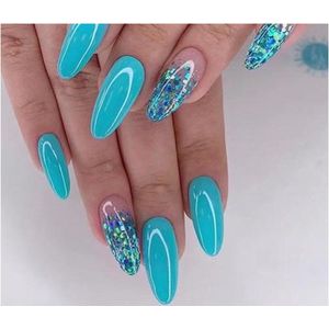 Press On Nails - Nep Nagels - Blauw - Glitter - Almond - Manicure - Plak Nagels - Kunstnagels Nailart - Zelfklevend - 14B