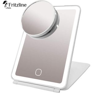 Fritzline® LED Make-up Spiegel - Draagbaar - Drie Lichtmodi - Dimbare Verlichting - Inclusief 10x Vergrotende Spiegel en USB-Oplaadkabel - Opvouwbaar met Inklapbare Standaard
