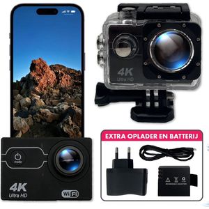 Capsy Action Camera 4K 20MP - Extra Batterij & Oplader - Vlog Camera - Actioncam - WiFi - Onderwater camera