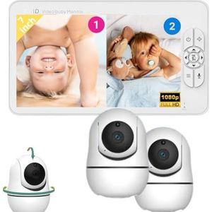 Baby monitor - Babyfoon met monitor - 7 inch - Nachtzicht - Ultra HD - Geluid detectie - Video & Audio - Splitscreen - 355 graden draaien (7 inch - 2 camera's - Moon edition)